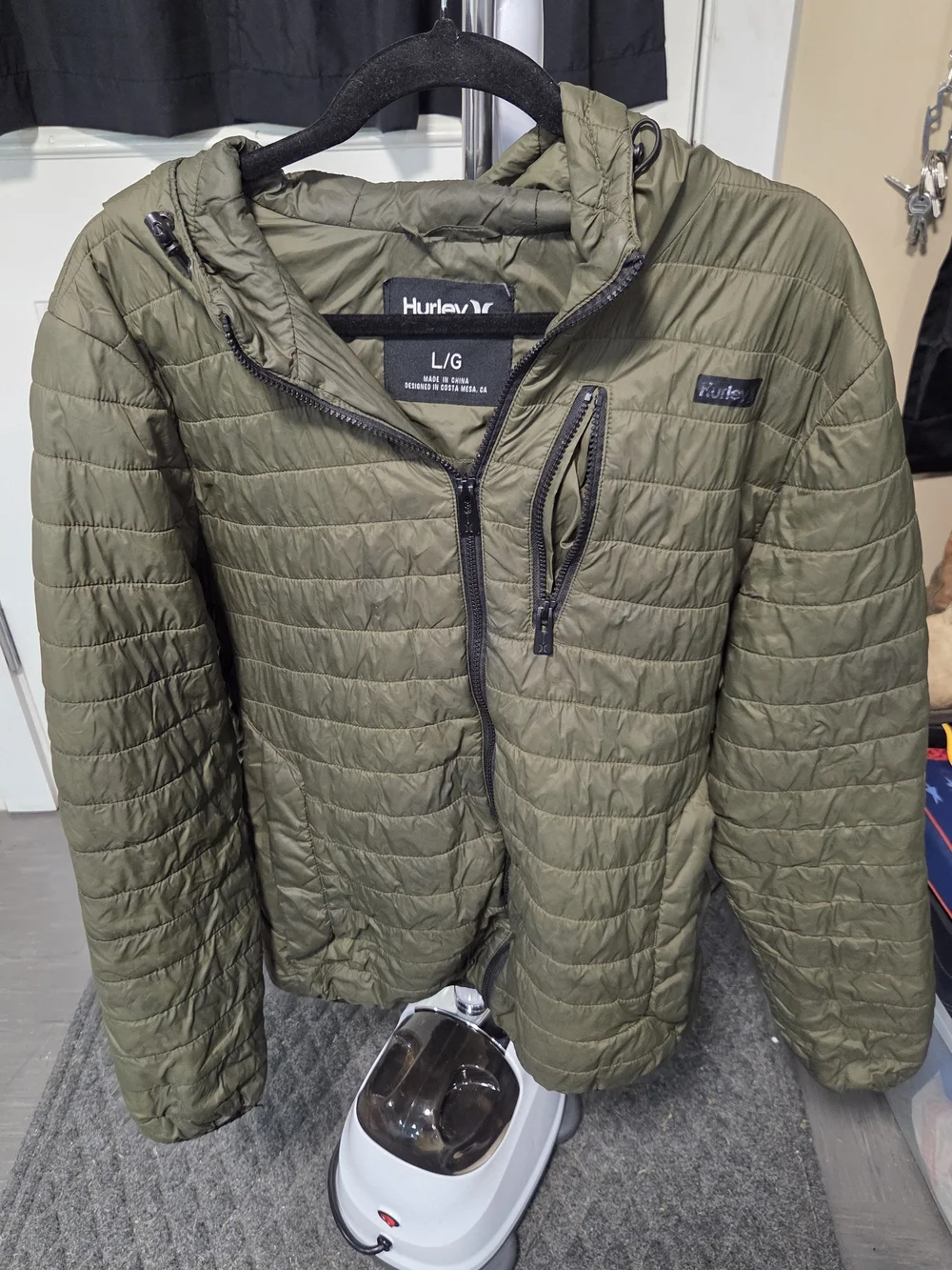Hurley Olive Green Quilted Hooded Puffer Jacket